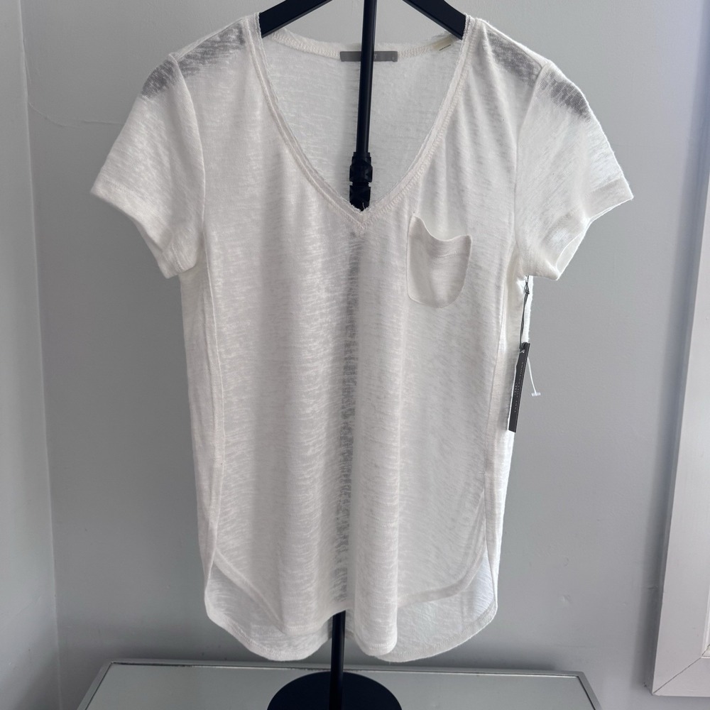 NWT's Tart Cream‎ Slub Knit Tee S Pocket V Neck Short Sleeve Lightweight Top